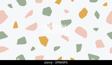 Terrazzo-inspiriertes nahtloses Muster mit geometrischen Steinfragmenten in weichen Farben Stock Vektor
