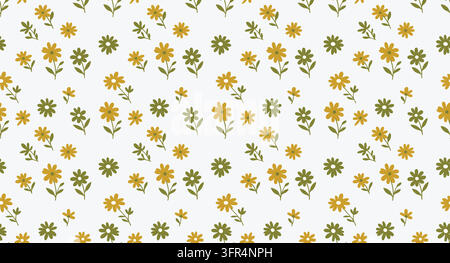 Floralmuster mit gelben Blumen und grünen Blättern, botanisch nahtlos Stock Vektor