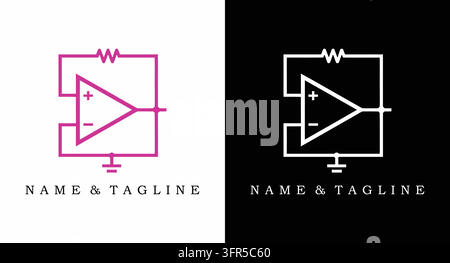 Lineares Operationsverstärker-Schaltkreisschaltbild-Logo mit Op-Amp Stock Vektor