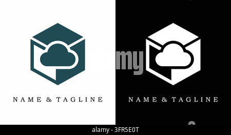 Wolke in einem Würfel-Logo für ein Technologieunternehmen mit Technologie Stock Vektor