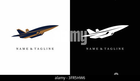 Dynamisches Düsenflugzeug, das in einem stilisierten Luftfahrt-Logo-Konzept aufsteigt Stock Vektor