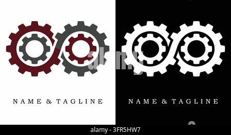 Ineinandergreifendes industrielles Zahnrad-Logo für Maschinenbau mit Zahnrad Stock Vektor