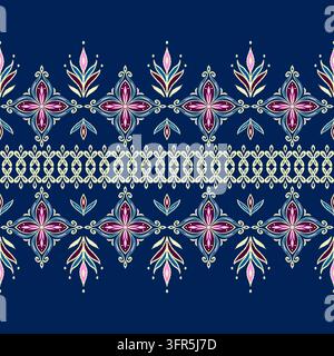 Handgezeichnetes nahtloses Marineblau-Muster für den traditionellen Stofftapeten-Druck Stockfoto