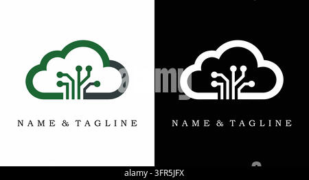 Cloud-Computing-Netzwerk-Schaltkreisbrett-Konzept-Logo mit Technologie Stock Vektor