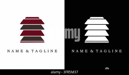 Gestapeltes horizontales Panele-Regal-Einheiten-Logo-Design für modulare Möbelaufbewahrung Stock Vektor