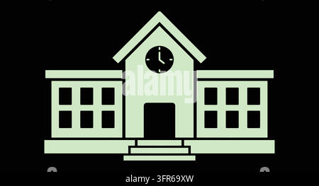 Fassadensymbol eines Schulgebäudes mit Uhrturm und Treppe Stock Vektor