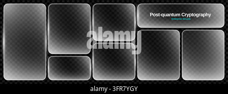 Ui-Glasmorphismus-Morphismus und Glas-Rechteck 3D mit durchscheinendem HUD-Button. Box-Rahmen-CTA und Matt-Text-Effekt mit transparentem, mattiertem Hintergrund. Stock Vektor