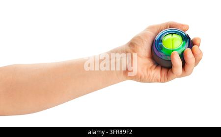 Gyro-Ball in der Hand auf weißem Hintergrund isoliert Stockfoto