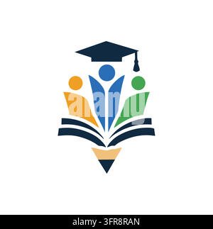 Professionelles modernes Bildungsteam studiert Logo-Vektordesign mit Bleistift Stock Vektor