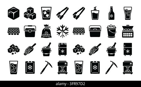 Symbole für die Zubereitung von Eiswürfeln und kalten Getränken Stock Vektor