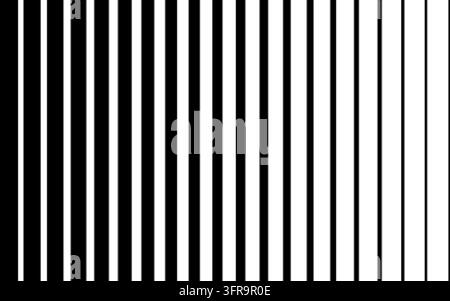Minimalistischer schwarz-weißer Vektorhintergrund mit einem vertikalen Streifenhalbton-Gradientenmuster mit unterschiedlicher Linienstärke, der ein dynamisches Lin Stock Vektor