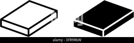 Zwei minimalistische isometrische Kasten-Icons, die in Umriss- und massivem schwarzem Vektorstil dargestellt sind. Klare geometrische Formen, geeignet für Benutzeroberflächen, Diagramme, Stock Vektor