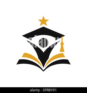 Professioneller moderner Abschlusskappen-Studentenstern-offenes Buch-Logo Stock Vektor
