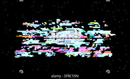 Pixelglitch-Vektor mit rot-pinke Tönen, Digitalismus-Konzept in der Datenvisualisierungsästhetik für Technik- und Gaming-Nutzung. Dunkler Hintergrund mit dezenten Stock Vektor