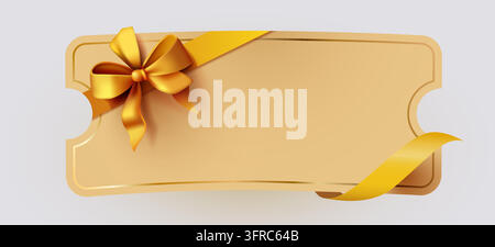 Goldener Geschenkgutschein mit einem luxuriösen Band und einer Schleife. Elegantes Template für Ihr besonderes Angebot. Vektorillustration Stock Vektor