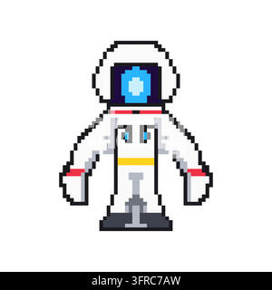 Hochdetaillierter Pixel-Art-Vektor eines mutigen Astronauten in einem weißen Raumanzug, der das tiefe Weltall erforscht, ideal für Raumfahrt und astronomische Missionen Stock Vektor