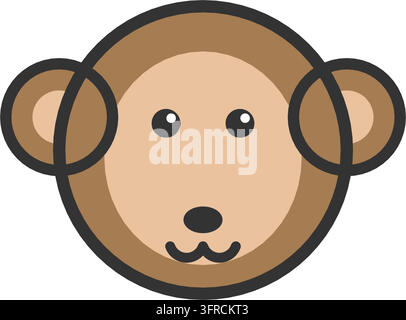 Flache Vektorillustration eines niedlichen Affenkopfes mit großen runden Ohren und einem hellbraunen Gesicht, isoliert auf weißem Hintergrund. Primat- und Dschungel-Wildtier-Symbol. Stock Vektor