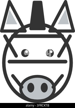 Flache Vektorillustration eines Zebrakopfs mit schwarzen und weißen Streifen und einer aufrechten Mähne, isoliert auf weißem Hintergrund. Safari- und Savannen-Symbol. Stock Vektor
