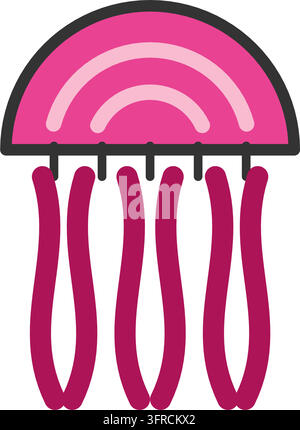 Flache Vektorillustration einer rosa Qualle mit einer kuppelförmigen Glocke und welligen Tentakeln, isoliert auf weißem Hintergrund. Meereskreatur und Aquarium-Symbol. Stock Vektor