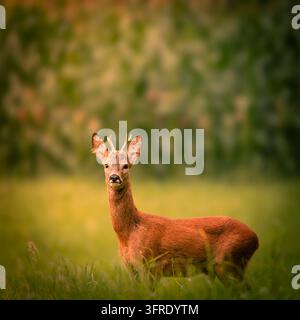 Ein Porträt eines jungen männlichen Rehs Stockfoto