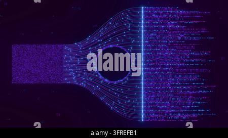 Abstrakte blaue Lichtwellen fließen über dunklen Hintergrund mit leuchtenden Neonlinien und erzeugen dynamische digitale Energie Muster für moderne Tech-Designs und Stockfoto