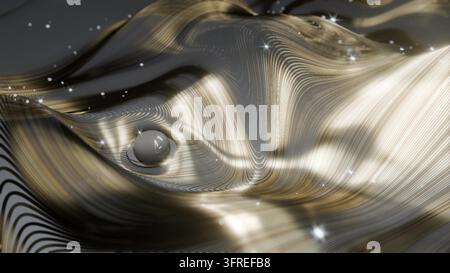 Elegante goldene Wellenlinien fließen über dunklen Hintergrund und schaffen ein luxuriöses abstraktes Muster mit leuchtenden Kurven und premium goldenen Lichteffekten Hintergrund 3D Stockfoto