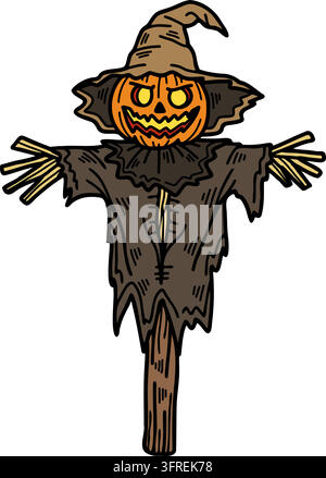 Halloween-Kürbis-Kopf-Vogelscheuche Stock Vektor