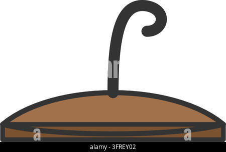 Flache Vektorillustration eines hölzernen Kleiderbügels mit einem gekrümmten Haken und einer Hosenstange, isoliert auf weißem Hintergrund. Stock Vektor