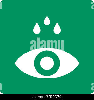 Grünes Sicherheitsschild mit einem Auge unter Wassertropfen. Eigenes Piktogramm im Stil der ISO 7010-Sicherheitsschilder; nicht das offizielle Standardsymbol. Stock Vektor