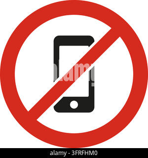 Rotes rundes Verbotszeichen mit diagonalem Balken und einem Smartphone. Eigenes Piktogramm im Stil der ISO 7010-Sicherheitsschilder; nicht der offizielle Standard Stock Vektor