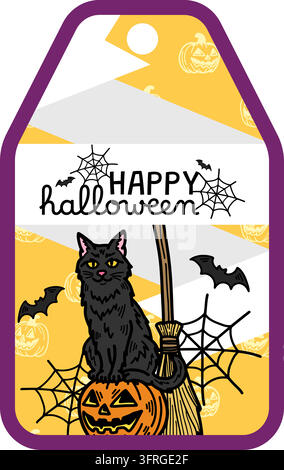 Halloween-Preisschild für die schwarze Katze und die Hexe Stock Vektor