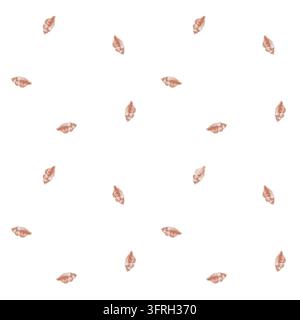 Aquarell-Muster ohne Naht mit kleinen rosa Muscheln auf weißem Hintergrund. Minimales Küstendesign für Stoff, Tapete, Geschenkpapier, Kinderzimmer Stockfoto