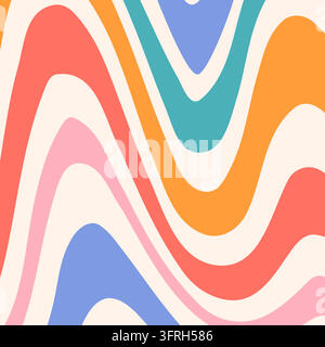 Grooviger Hintergrund Retro 70er Jahre Style. Niedliche Abstrakte Hintergrundbilder Mit Vintage-Struktur. Hippie Wavy Vector Hintergrund. Bunte lustige Streifen im trendigen Bannerdesign im Retro 1970er Jahre. Psychedelic Graphic Print 1960er Jahre Stock Vektor