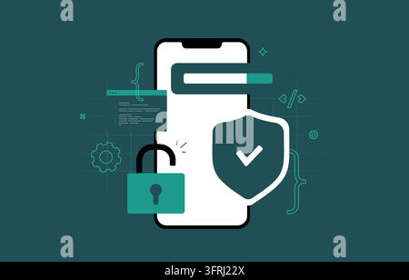 Sichere Codierungspraktiken zur Verhinderung von Schwachstellen in der Software- und Anwendungsdatensicherung. Codesicherheit, Schwachstellentests und Authentifizierung für zuverlässige Entwicklung, Vektorillustration. Stock Vektor