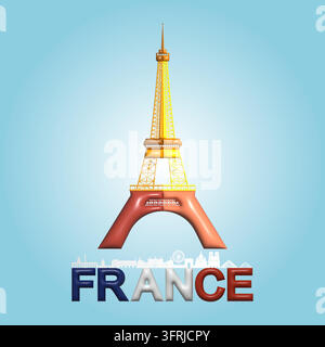 Reise Eiffelturm in Paris, Wahrzeichen und Symbol von Frankreich. Schönes und berühmtes Gebäude in Europa, Eiffelturm 3D-Render-Illustration Stock Vektor