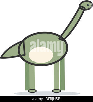 Brachiosaurus mit sehr langem Hals, kleinem Kopf, langen Vorderbeinen und langem Schwanz, Seitenansicht, flache Vektorillustration isoliert auf weißem Hintergrund. Stock Vektor