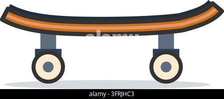 Flache Vektorillustration eines Skateboards mit einem hölzernen Deck, Grip-Tape und cremefarbenen Rädern, isoliert auf weißem Hintergrund. Skateboarding-Symbol. Stock Vektor