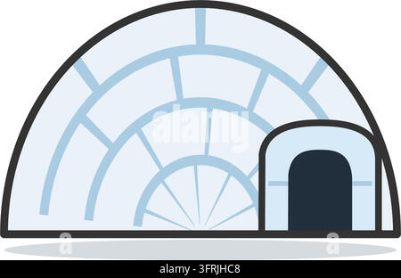Igloo-Eishaus aus Schneeblöcken mit sichtbaren Nähten und einem vorderen Eingangstunnel, flache Vektorillustration isoliert auf weißem Hintergrund. Stock Vektor