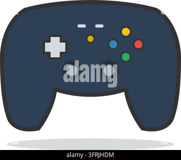 Videospiel-Controller-Gamepad mit D-Pad, farbigen Aktionsknöpfen, Analog-Sticks und Home-Taste, flache Vektorillustration isoliert auf Weiß. Stock Vektor