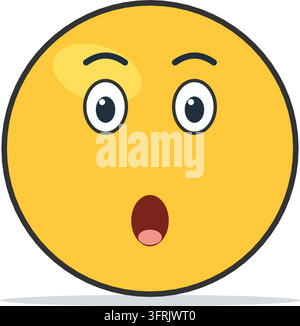 Überraschtes Emoji-Gesicht mit hochgezogenen Augenbrauen, weit aufgerissenen Augen und einem runden O-Mund, flache Vektorillustration isoliert auf weißem Hintergrund. Stock Vektor