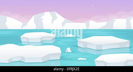 Arktis-Ozean-Landschaft Horizontalbanner Eisberge Treibsel Vektor Stock Vektor