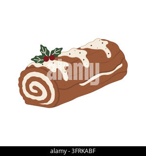 Handgezeichneter Weihnachts-Bûche-de-Noël-Kuchen Stock Vektor
