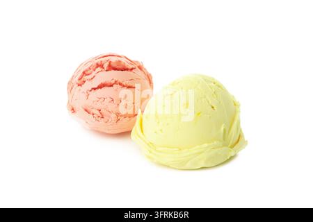 Zwei Eiscremebällchen isoliert auf weißem Hintergrund Stockfoto