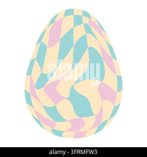 Ostereier mit Retro-Groovigen Mustern im Stil der 60er-70er Jahre. Grooviger Hippie Happy Easter mit verzerrtem psychedelischen Design. Vektor Stock Vektor