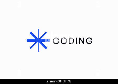 Minimalistisches geometrisches blaues Sternchen-Stern-Logo-Ikon-Linearcodesymbol. Modernes Coding-Markenidentitätsemblem Softwareentwicklung Technologie Tech Startup Stock Vektor