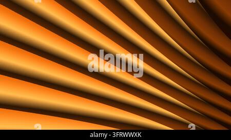 Abstrakter Hintergrund aus gebogenen, diagonalen Streifen in warmen Orange-, Gelb- und Brauntönen mit sanften Verläufen und Schatten – 3D-Illustration Stockfoto
