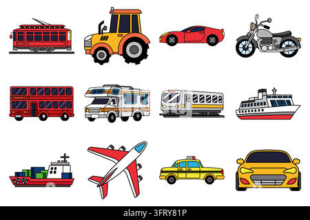 Transport-Symbole-Sammlung Vektor-Set Stock Vektor
