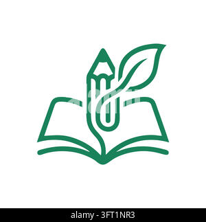 Professionelles modernes grünes offenes Buch Bleistiftblatt Bildung Vektorlogo Stock Vektor