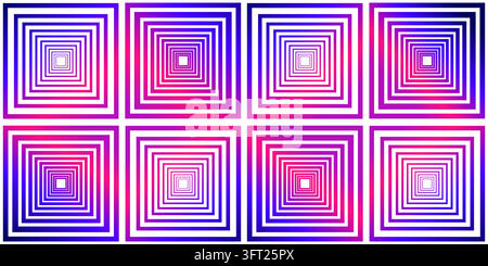 Nahtlose Hintergrundgrafik mit geometrischen Quadraten. Abstraktes geometrisches Quadratmuster mit blauen und violetten Linien, minimaler Vektor, ideal für Hintergründe und Stock Vektor