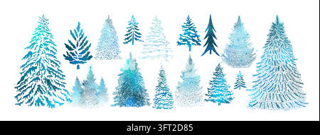 Satz von blauen Weihnachtsbäumen. Keine KI. Vektorillustration Stock Vektor